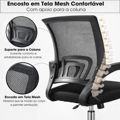 Cadeira de Escritório Ergonômica Giratória Confortável: A Escolha Ideal para Home Office, Estudo e Escritório 2 Cadeira de Escritório Ergonômica Giratória com encosto em mesh respirável e assento acolchoado