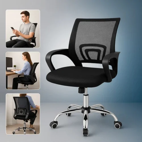 Cadeira de Escritório Ergonômica Giratória Confortável: A Escolha Ideal para Home Office, Estudo e Escritório 3 Cadeira de Escritório Ergonômica Giratória com encosto em mesh respirável e assento acolchoado