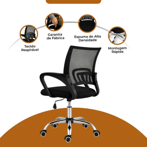 Cadeira de Escritório Ergonômica Giratória Confortável: A Escolha Ideal para Home Office, Estudo e Escritório 4 Cadeira de Escritório Ergonômica Giratória com encosto em mesh respirável e assento acolchoado