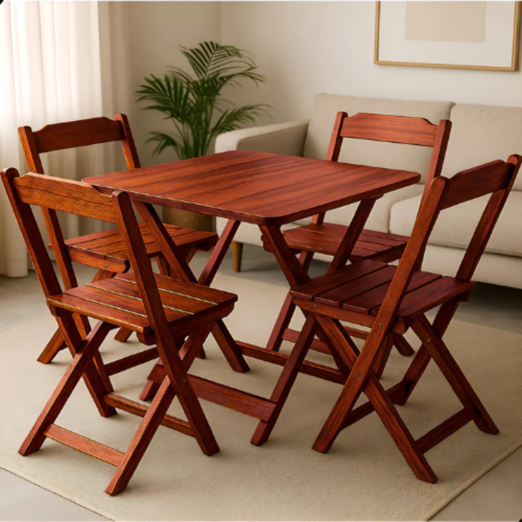 Jogo De Mesa Dobrável com 4 Cadeiras Madeira Maciça 5 Design sem nome 9
