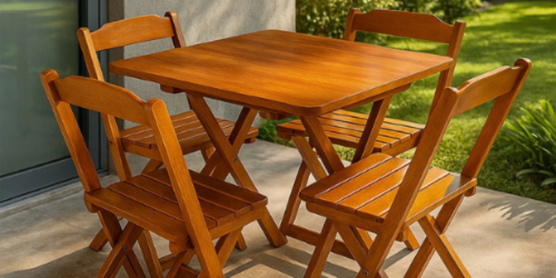 Jogo De Mesa Dobrável com 4 Cadeiras Madeira Maciça