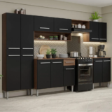 Armário de Cozinha Completa Modulada Compacta Madesa Emilly Balcão Rp Cor Rustic/Preto XAGREM2930017K