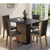 Conjunto Sala Jantar Mesa Tampo Vidro 4 Cadei Martina Madesa Cor Preto/Rustic Desenho do tecido das cadeiras Liso