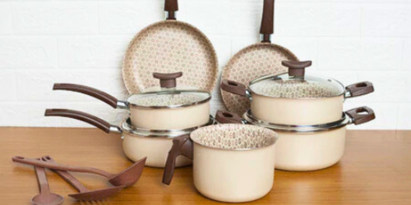 Jogo de Panelas Antiaderente 10 Peças com Utensílios e Frigideiras para Cozinha Completa